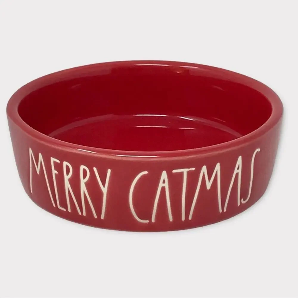 Rae Dunn NWOT MERRY CATMAS Cat Ceramic Food Dish Christmas Holiday
